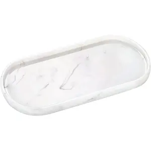 Custom Design Resin Decorative Tray Marble White Countertop Organizer Cosmetic Holder Oval Jewelry Dish Resin Tray Vanity Tray