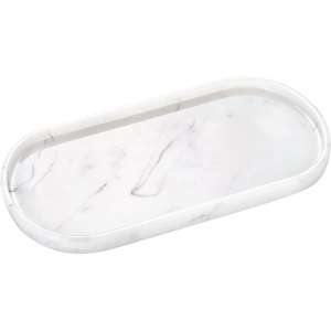 مخصص راتنج أنيق صينية مزخرفة الرخام الأبيض كونترتوب المنظم التجميل حامل البيضاوي مجوهرات طبق الراتنج صينية الغرور صينية - Product Image 1