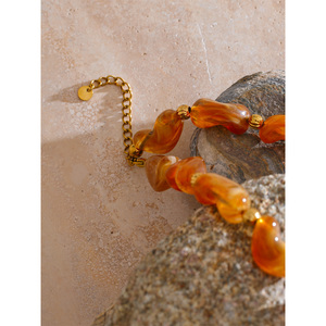JINYOU 599 otoño Color ámbar cuentas de plástico piedra Natural estilo diseño acrílico cuentas de acero inoxidable girasol colgante collar - Product Image 2