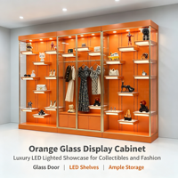 Vitrine en verre orange avec éclairage LED, présentoir de luxe pour jouets, chaussures, sacs et vêtements pour magasin de détail