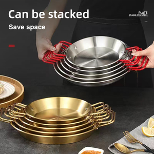 Assiette à salade de pâtes aux fruits de haute qualité <span class=keywords><strong>cuisson</strong></span> en acier inoxydable marmite fruits de mer Paella Pan avec deux poignées - Product Image 2