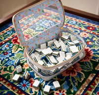 Set Mahjong Amerika Motif Merak Artisan 166 Ubin Mahjong Melamin Dua Warna Klasik Permainan Papan Barat untuk Keluarga