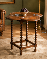 Table basse pliante vintage en bois massif sculptée à la main, accent antique pour salon, mobilier de maison