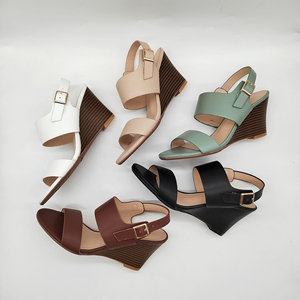 Sandali con zeppa da donna per l'estate, fasce larghe con plateau aperto per caviglia con zeppa per sandali estivi Casual da donna - Product Image 1