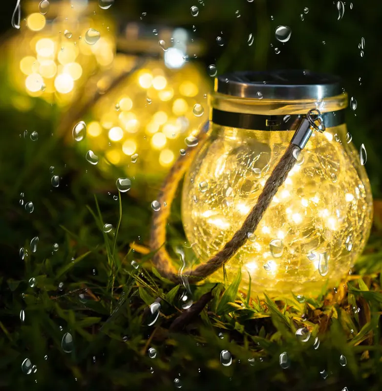 Tenaga Surya Gantung Tembaga LED Lentera Mason Jar Lampu untuk Taman Patio Outdoor Dekoratif