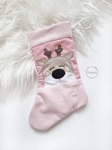 Chaussettes de Noël de luxe personnalisées rose et bleu pâle avec motif Père Noël, rayures et rennes, pour le <span class=keywords><strong>premier</strong></span> prénom de bébé - Product Image 6