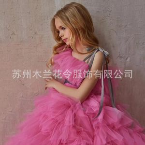 Robe de princesse ML016 rose rouge pour filles, automne-hiver, antistatique, bouffante, style occidental, robe de cérémonie pour enfants, effet illusion - Product Image 3
