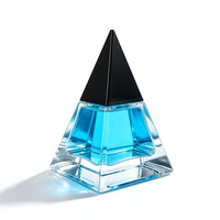 Botol Parfum Kaca Bentuk Segitiga Kosong Transparan dengan Pompa Semprot 30ml 50ml 100ml, Tutup Hitam, Sablon, Warna Kustom