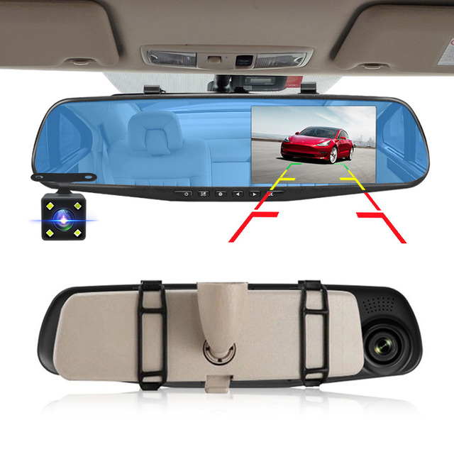 Dashcam 4.3 Inch Mirror FHD 1080P Camera Dual Lens DVR Rearview Mirror Dash Camera Car Video Recorder Auto Black Box Car Dvr