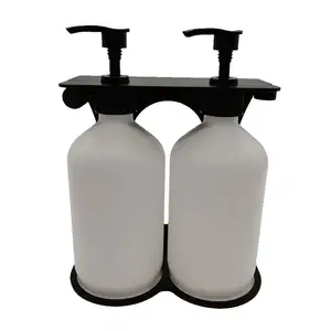 Dispenser di sapone liquido trasparente con doppio condizionatore in plastica HDPE montato a parete con staffa in acciaio inossidabile