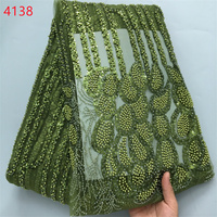4138 matériel africain Nigeria dentelle tissu chine usine prix Sequin perlé dentelle tissu prix de gros pour robe de soirée