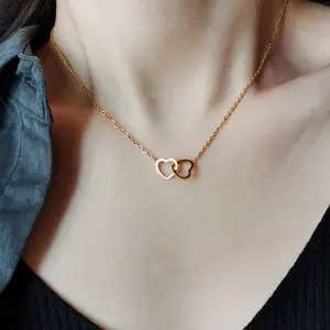 Fashion Hart Hanger Sleutelbeen Keten Ketting Zilveren Hart Hangende Ketting Twee Hartvormige Ketting Voor Vrouwen En Meisjes