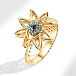 Anillos ajustables giratorios de ojo turco con circonitas coloridas pavé, chapados en oro y cobre, joyería para aliviar la ansiedad para mujer - Product Image 6