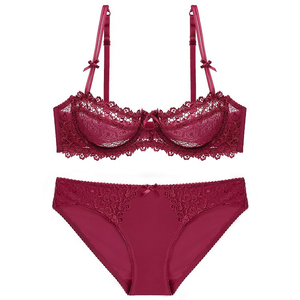 Conjunto de lencería sexy de encaje rojo de <span class=keywords><strong>Amazon</strong></span>, que realza los senos grandes para que parezcan más pequeños, estilo delgado, palabras clave transfronterizas. - Product Image 5