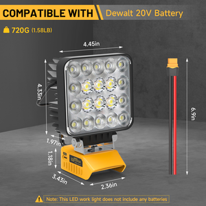 Faro da Lavoro LED Portatile 60W 6000LM per Batteria <span class=keywords><strong>Dewalt</strong></span> 20V, Faretto da Cantiere Senza Fili, Illuminazione di Emergenza USB per Campeggio - Product Image 2
