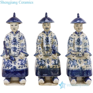 Statua in Ceramica Blu e Bianca RZKC25/27 dei 3 Imperatori della Dinastia Qing Cinese - Product Image 5