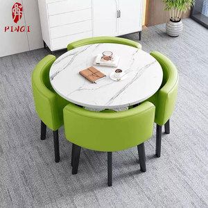 Set <span class=keywords><strong>Tavolo</strong></span> <span class=keywords><strong>da</strong></span> <span class=keywords><strong>Pranzo</strong></span> di Qualità Garantita con 4 Sedie, Rettangolare Rotondo <span class=keywords><strong>in</strong></span> <span class=keywords><strong>Marmo</strong></span> e Legno, Piano <span class=keywords><strong>in</strong></span> Pietra Sinterizzata, Set <span class=keywords><strong>da</strong></span> <span class=keywords><strong>Pranzo</strong></span> Moderno - Product Image 3