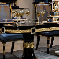 Nouvel ensemble de table de salle à manger de luxe noir et or ensemble de table à manger 6 places en bois français classique