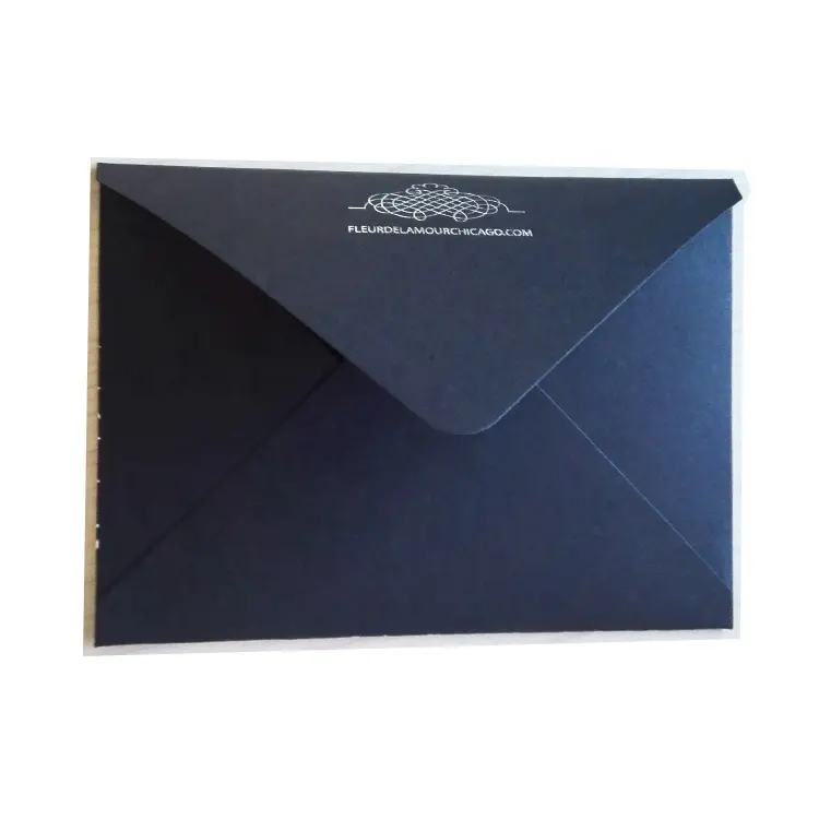 PE-55 Nice design paper flap letters foil stamp silver logo small size black card envelope gift cards packaging envelopes