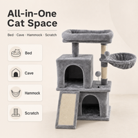 Arbre à chat à trois niveaux en gros avec double niche, poteau à gratter en sisal, tour à chat en peluche à monter soi-même pour chats d'intérieur OEM