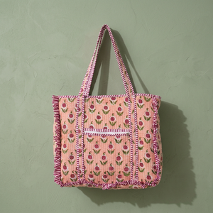 Indian Fashion Winter Women's Soft Quilted Cotton Lined Bohemian Tote <b>Bags</b> Multi-Color Floral Frilled Tote <b>Bag</b> Floral Cotton <b>Bag</b> - Product Image 3