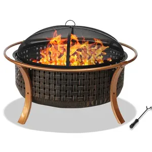 Wholesale Design Smokeless Steel Rattan Pattern Circle Grill Wood Burning Outdoor CampingFire Pit Bowl For Garden