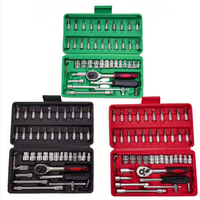 Jeu de douilles et cliquet de 46 pièces, 1/4 pouce, outils à main métriques dans un coffret - 46 pièces
