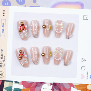Alta calidad 3D arco acrílico <span class=keywords><strong>uñas</strong></span> postizas Navidad hecho a mano reutilizable almendra prensa <span class=keywords><strong>uñas</strong></span> Venta al por mayor diseño estilo <span class=keywords><strong>uñas</strong></span> postizas - Product Image 4