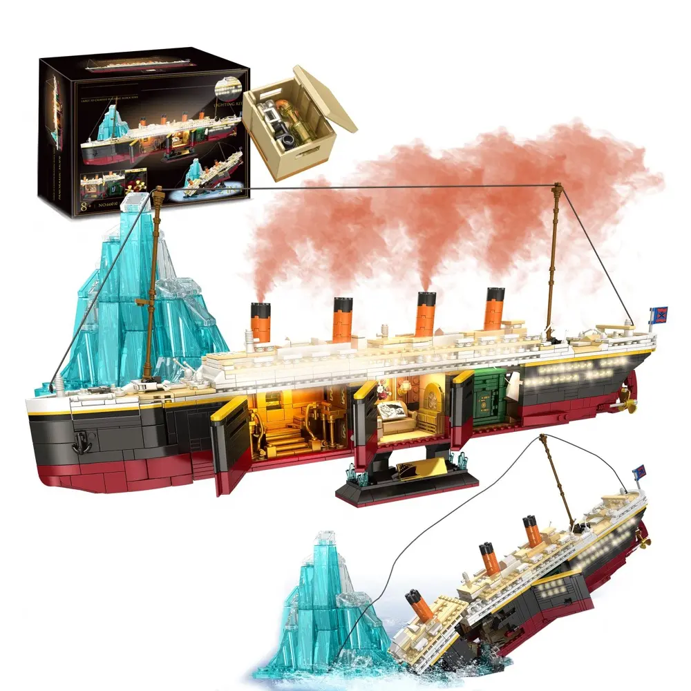 Vente chaude Titanic blocs de construction grand bateau modèle Kit de Construction avec bande lumineuse Glacier jouet éducatif cadeau pour adultes Ki