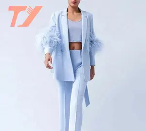 TUOYI Luxury High Quality Latest Fashion Design Custom Feather Jacket Feathers Blazer For Women Suits