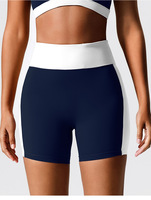 Shorts de yoga côtelés color block pour femme, taille haute, sans couture avant, style cycliste, effet froncé aux fesses, en nylon et élasthanne, pour la gym, l'entraînement et le cyclisme