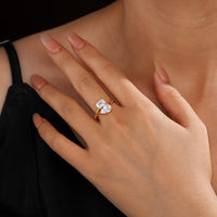 Bague de mariage de luxe à deux pierres en argent sterling 925 avec incrustation de zirconiums cubiques, ton or et argent, pour femme