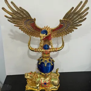 59cm zafiro chino Esmeralda kylin Golden Eagle diamante verde Azul Rojo bola Metal adornos artesanía colección decoración regalo
