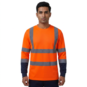 Customizable Lightweight Polyester/Cotton Class 1 <b>Hi</b>-<b>Vis</b> Waterproof Mesh Long Sleeve <b>T</b>-<b>Shirts</b> Reflective Strips Unisex Safety - Product Image 1