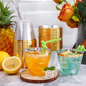 Vasos de Plástico Dorados Transparentes Elegantes de 9 Oz, Copas de Vino Desechables, Vasos Desechables <span class=keywords><strong>para</strong></span> Bodas, Ideales <span class=keywords><strong>para</strong></span> Fiestas - Product Image 2
