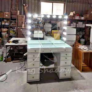 Table de maquillage moderne de luxe pour chambre à coucher, avec miroir éclairé, en bois massif - Product Image 5
