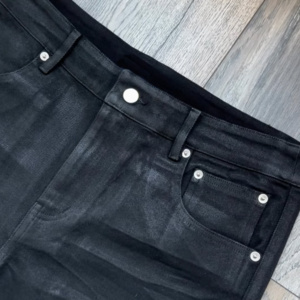 Jeans vintage Y2K pour hommes, jeans en denim évasé à taille basse personnalisés, jeans skinny noirs enduits, jeans bootcut - Product Image 3
