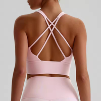 Nouveau Soutien-Gorge de Sport en Nylon Couleur Unie, Décolleté Bas Sexy, Dos Ouvert, Vêtement de Fitness Extensible et Ajusté, Soutien-Gorge de Yoga à Bretelles Croisées pour Femme