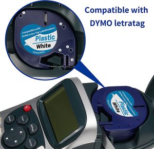 Cinta de Etiquetas Compatible con <span class=keywords><strong>Dymo</strong></span> <span class=keywords><strong>LetraTag</strong></span>, Repuesto para 91201, 91331, 91221, 59422, S0721610, 12 mm x 4 m, Negro sobre Blanco, Plástico - Product Image 3