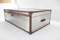 Table basse vintage de style mid-century pour salon, en acier inoxydable brossé, garniture en cuir blanc, couleur personnalisable, design antique FAVORS