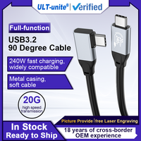 Câble USB3.2 Type-C ULT-unite, transfert de données 20 Gbps, charge rapide 240 W 5 A, alliage d'aluminium, 2 m, câble à 90 degrés avec gaine en PVC