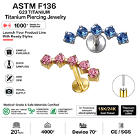 Piercing labret sans filetage en titane hypoallergénique G23 ASTM F136, type push-pin à dos plat, pour hélix, conch, tragus, vente en gros