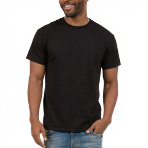 T-shirt pour homme noir 100% coton, col rond, manches courtes, tricoté, décontracté, à porter au quotidien - Product Image 1