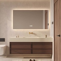 Set Meja Rias Kamar Mandi Modern Mid-Century Kustom, Wastafel Terintegrasi Sintered Stone Hot-Bent, Kabinet Toilet & Wastafel Terpadu
