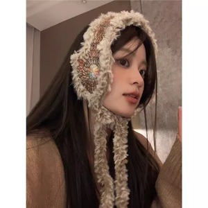 Orejeras de felpa estilo coreano, azul, morado, caqui, diadema cálida de invierno, accesorio para el cabello de lana tejida para mujeres y niñas - Product Image 3