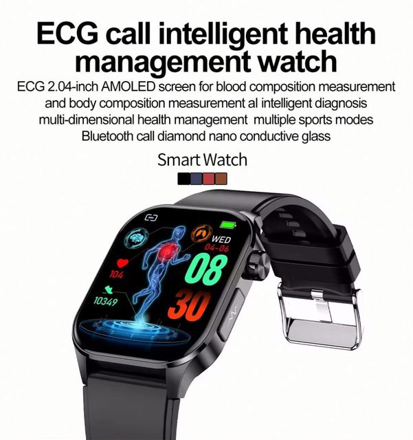 ERON High Quality ECG ET580 2.04 Inch AMOLED Screen IP68 Smartwatch SOS ECG Sleep Tracker 5-10 Days Battery Life Square Shape