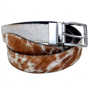 Cinturón Reversible de Piel de Vaca con Hebilla de Acero Plateado, Estilo Vintage, 3.5cm de Ancho, 125cm de Largo - Product Image 1