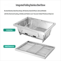 Table de pique-nique pliante en acier inoxydable pour le camping en plein air, table intégrée avec barbecue et poêle à bois