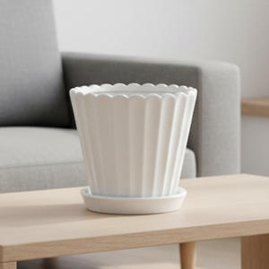 Pot de fleurs en céramique émaillée, style nordique, luxe léger, motif arbre de Noël créatif, texture feuille, écologique, pour plantes vertes - Product Image 1