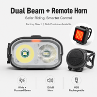 Nouveau phare et klaxon 2-en-1 pour vélo électrique, phare avant et feu arrière rechargeables pour VTT avec klaxon, conception universelle, batterie 320 mAh